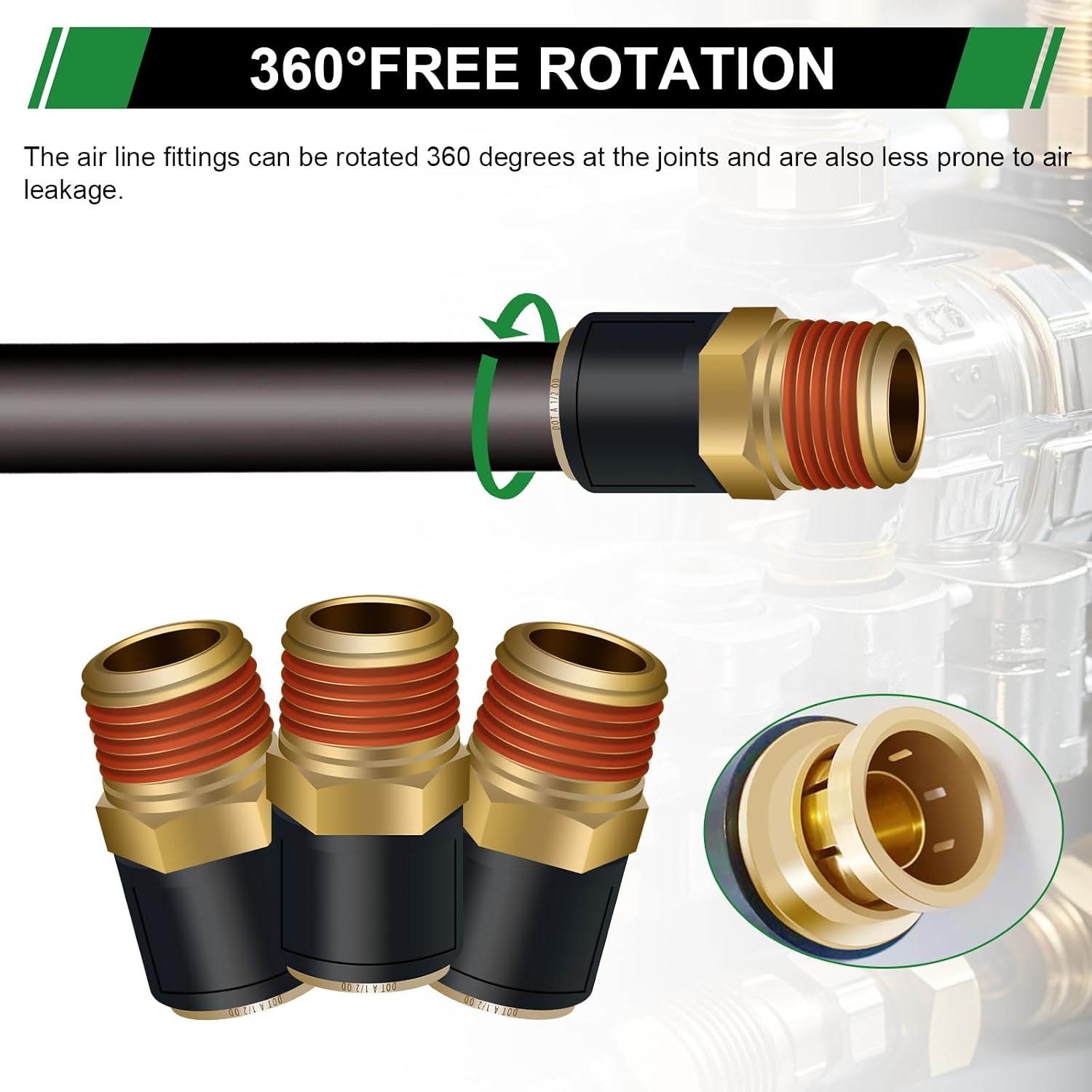 1/2" DOT Air Fittings Straight Union 5PCS, 1/2" Tube OD x 1/2" NPT Thread PTC/PTCR & Brass Air Line Quick Connect Fittings for Truck Trailers and Air Brake System