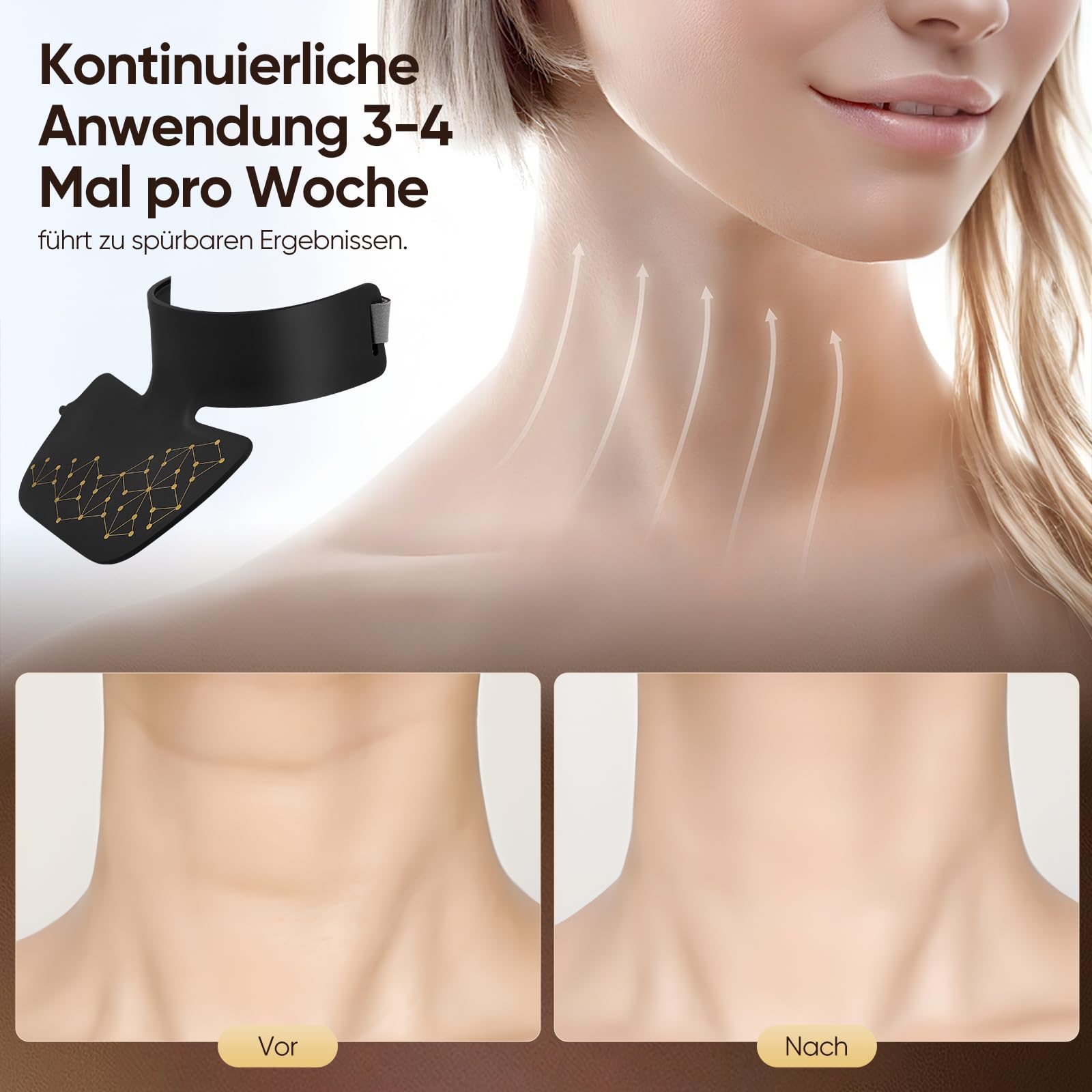44 Triple-LED Rotlicht-Maske für Hals und Dekolleté, 4 Modi, Timer, Tragbares Silikon-Hautpflegegerät für zu Hause, Massagegerät mit LED-Lichttherapie