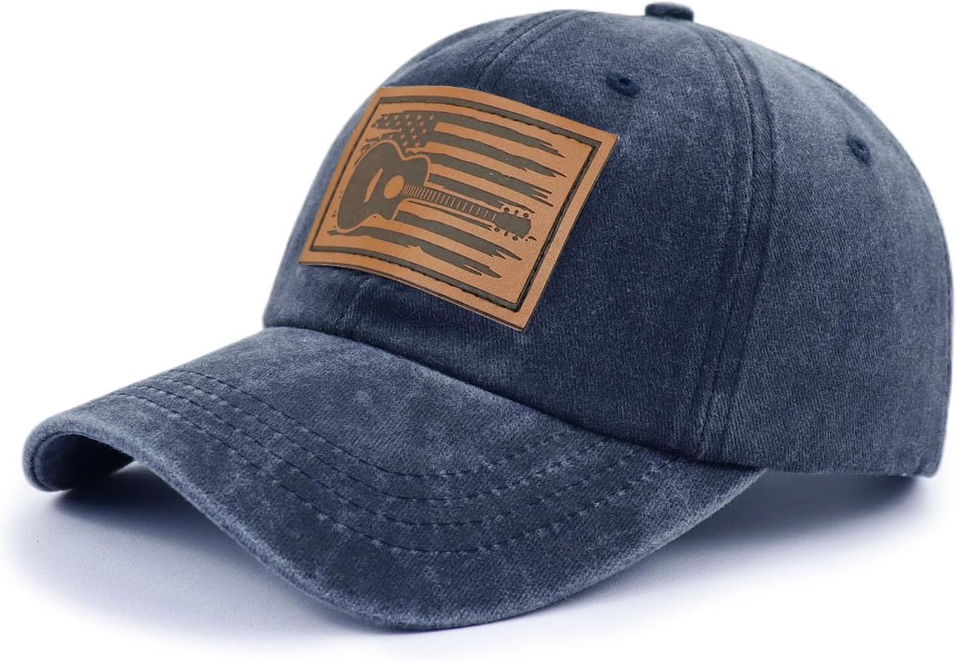 Guitar American Flag Hat for Men Women, Funny Adjustable Leather Patch Music Baseball Cap image 2
