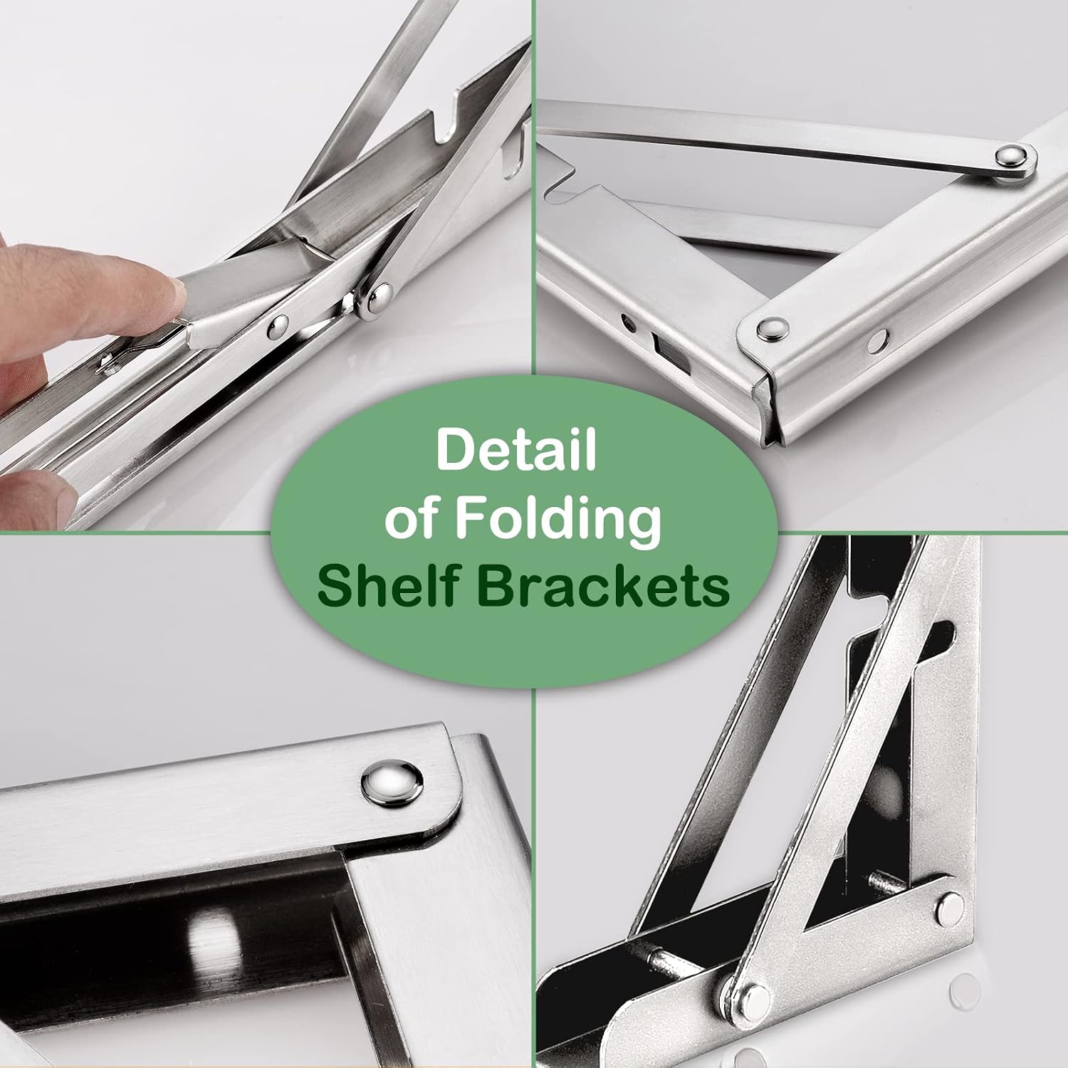 Folding Shelf Brackets Heavy Duty Collapsible Shelf Space Saving for Table Wall Mounted Hinge Folding Table Bracket Max. Load 100lb Pack of 2 (Stainless Steel, 10in)