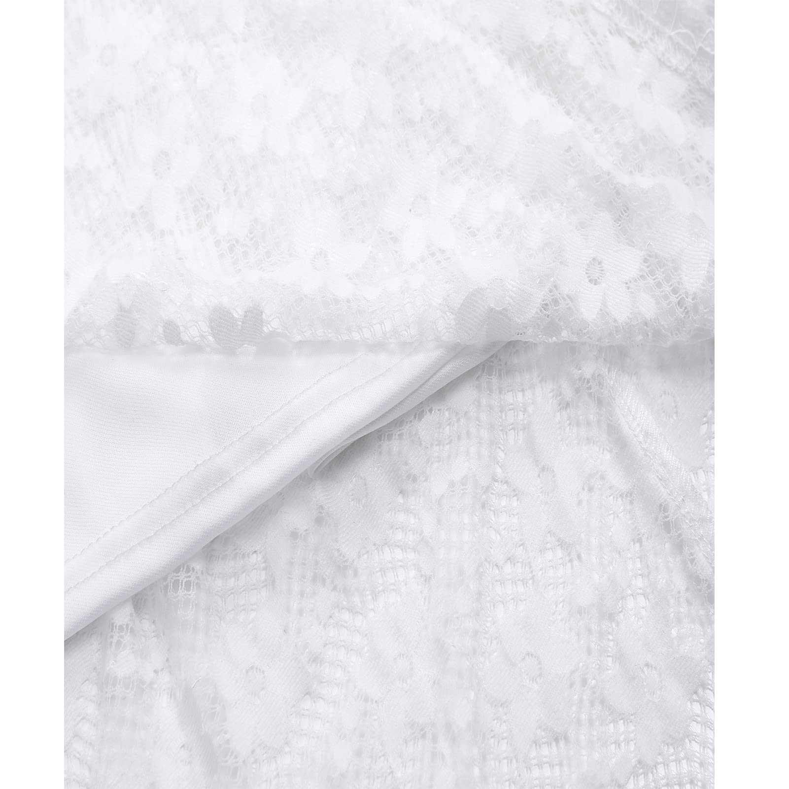 Vestido sexy de gasa de encaje sin mangas vestido de noche con cuello en V para mujer, vestido casual de fiesta de cóctel, bola de boda, color blanco-XL