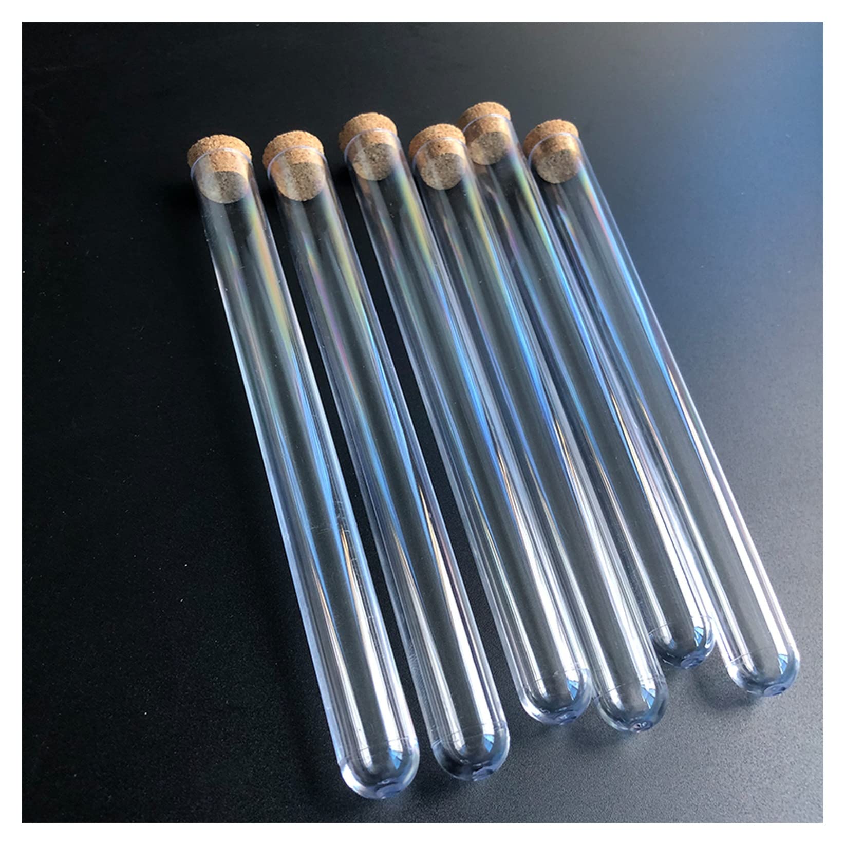 Kunststoff-Reagenzgläser, 50 Stück, 15 x 150 mm, Labor, durchsichtige Kunststoff-Reagenzgläser mit Korken, Stopfen, Kappen, Hochzeitsgeschenk, Geschenkröhre, Labor, Schule, Experiment, Kunststoff-Re