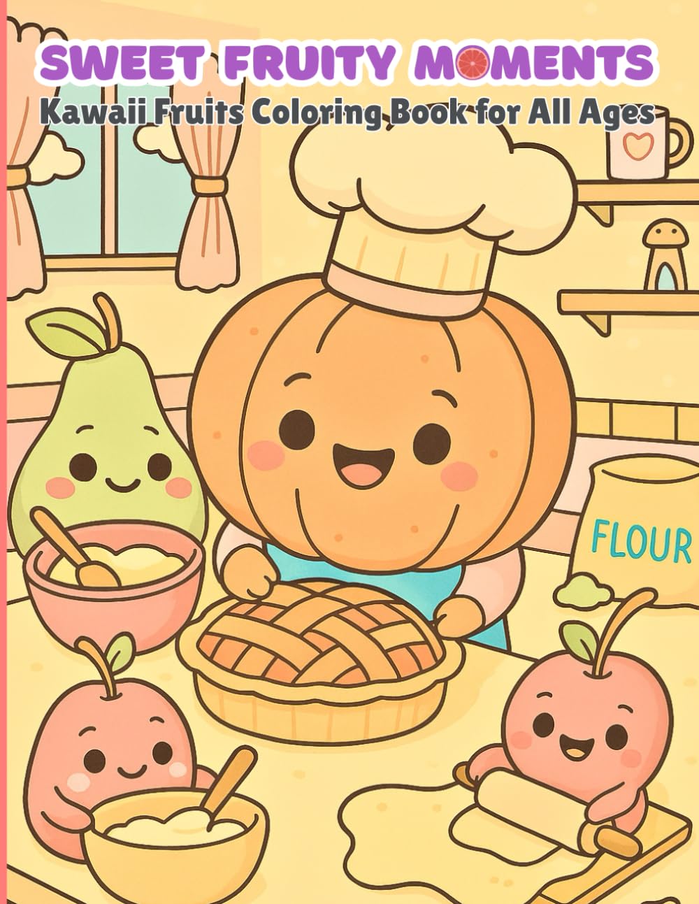 Sweet Fruity Moments: Kawaii Fruits Coloring Book for Kids, Teens and Adults | Cozy, Cute, Happy and Peaceful Scenes for Relaxation | Large Bold and Easy Pages to Color