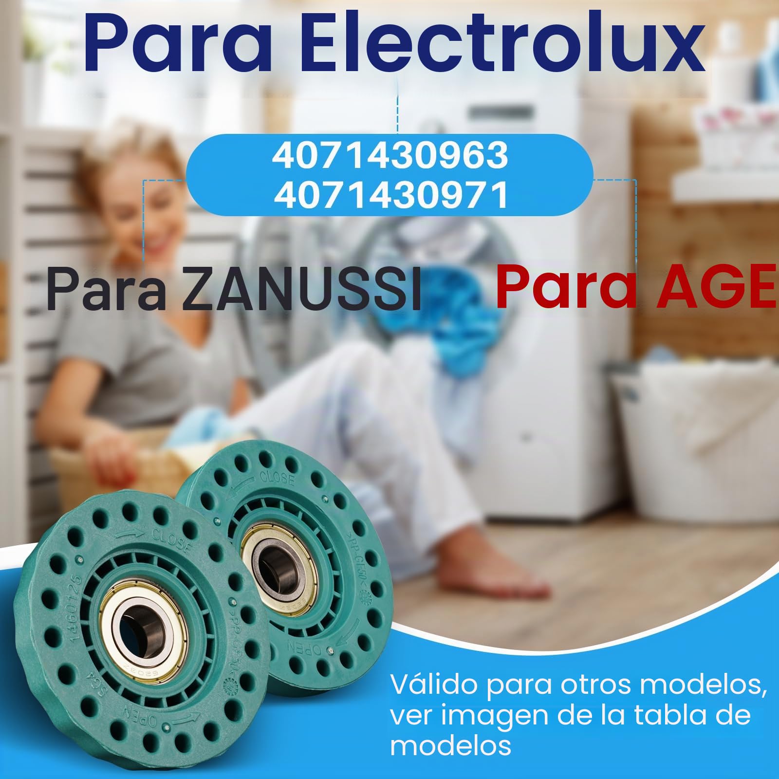Rodamiento para AEG para Electrolux para Zanker para Zanussi 407143096/3 4071430963 Kit de rodamientos para lavadora de carga superior (izquierda + derecha)
