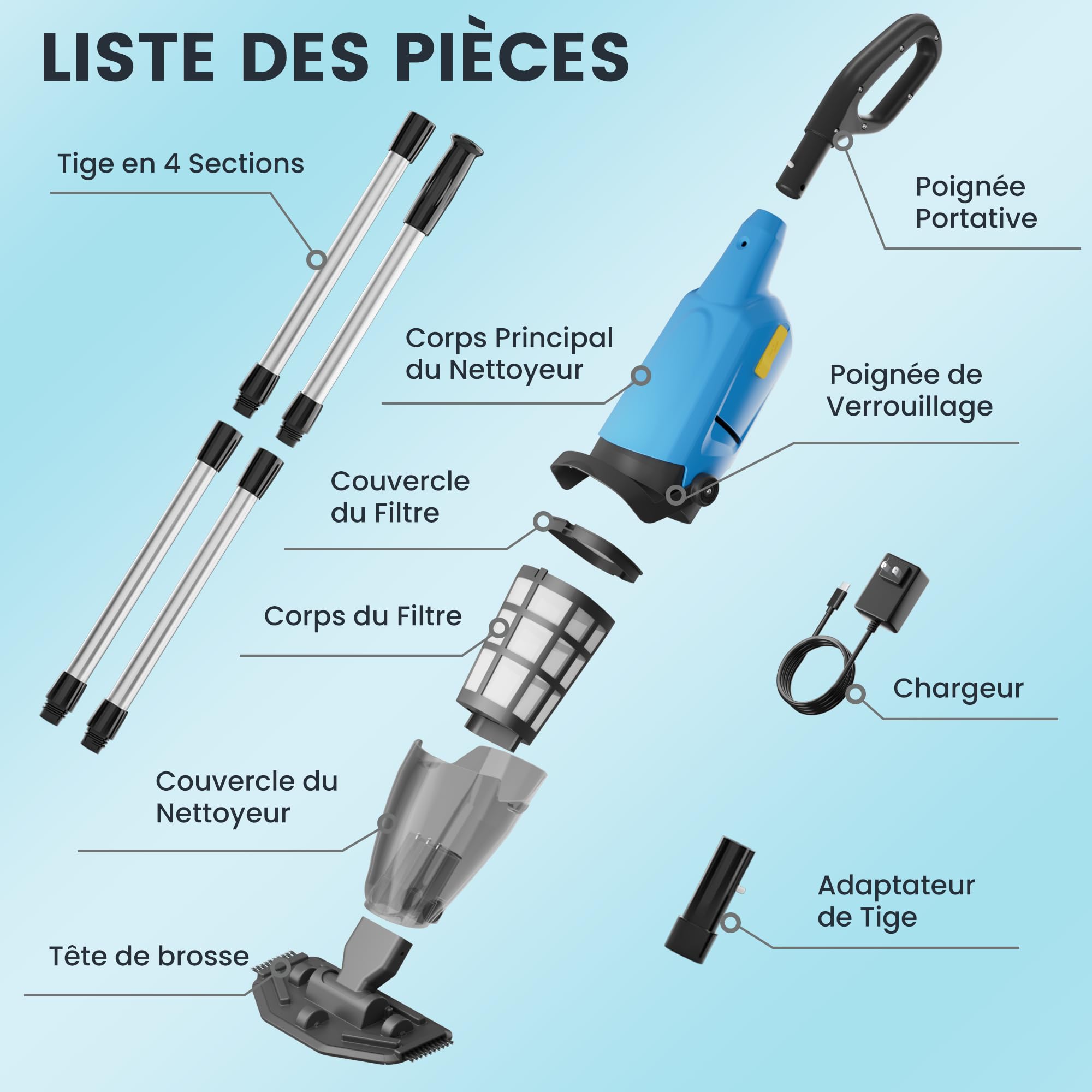 Aspirateur de Piscine sans Fil, aspirateur de Fond de Piscine avec autonomie Jusqu’à 90 Minutes,Nettoyeur de Piscine, Puissance d’Aspiration Jusqu’à 4088 L/h, idéal pour spas et Hot tubs