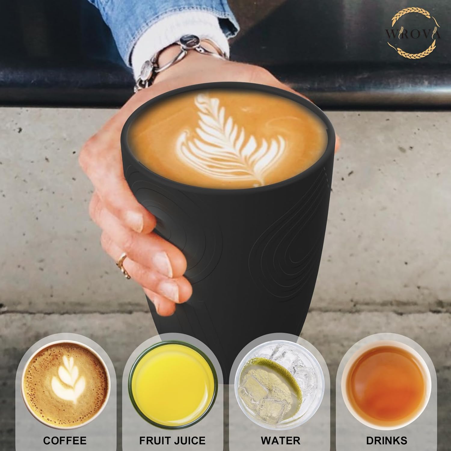 Wrova Wheat Straw Cups 8 PCS Good Alternative to Plastic Reusable Cups 12 oz Unbreakable Drinking Cup Reusable Dishwasher Safe Water Plastic Glasses Pure Black - Image 7