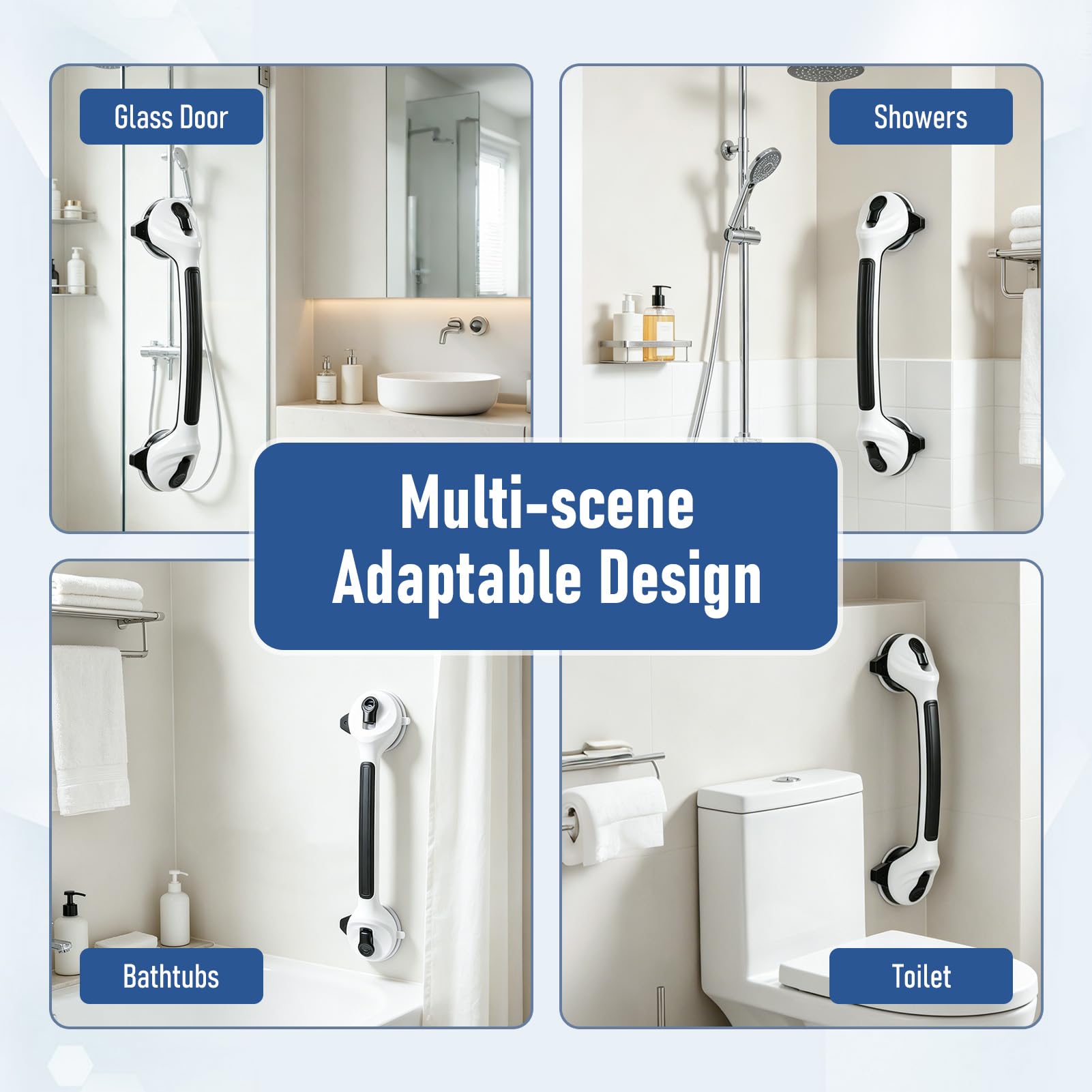 Lot de 2 poignées de douche noires sans perçage 42 cm avec ventouse