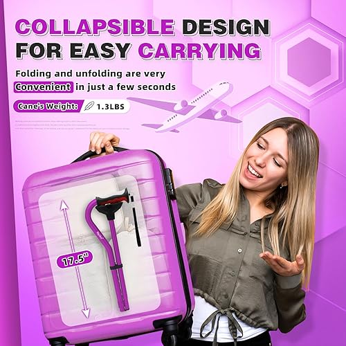 Miniatura 4 de BigAlex Bastón plegable para hombres y mujeres, barra de estabilidad ajustable para movilidad, resistente, plegable, ligero, ayuda de viaje portátil