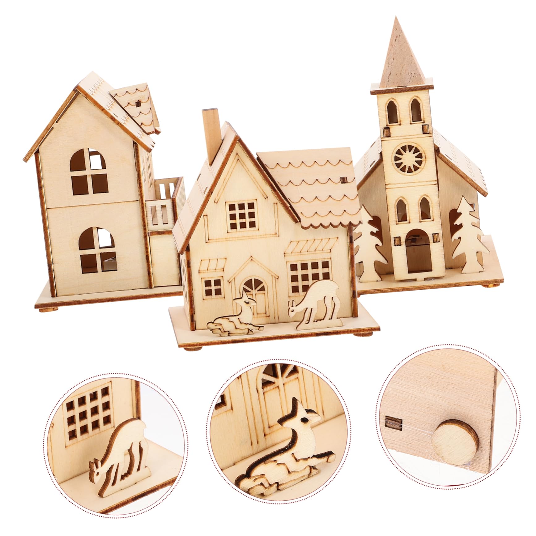 TOPBATHY 5 Sätze Leuchtende Hüttendekoration Aus Holz Feenhafte Partydekorationen Weihnachtsschmuck Weihnachtshausdekoration Leuchtende Hausdekoration Zum Malen Vor Hölzern 3 Stück * 5