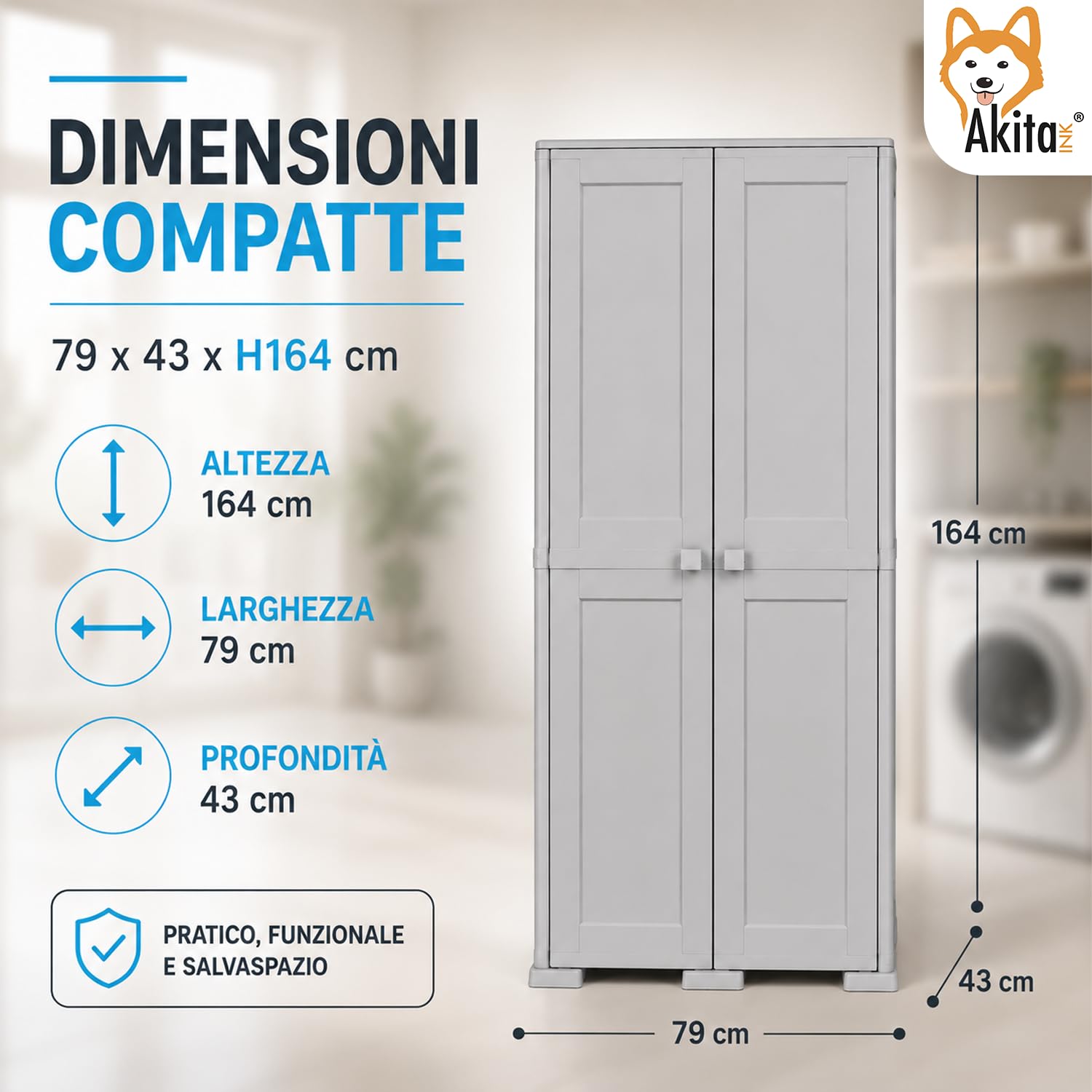 AKITAInk Armadio Portascope Simplex in Plastica con 1 Ripiano Grigio | Multiuso, Versione Portascope, Disponibile anche in Panna