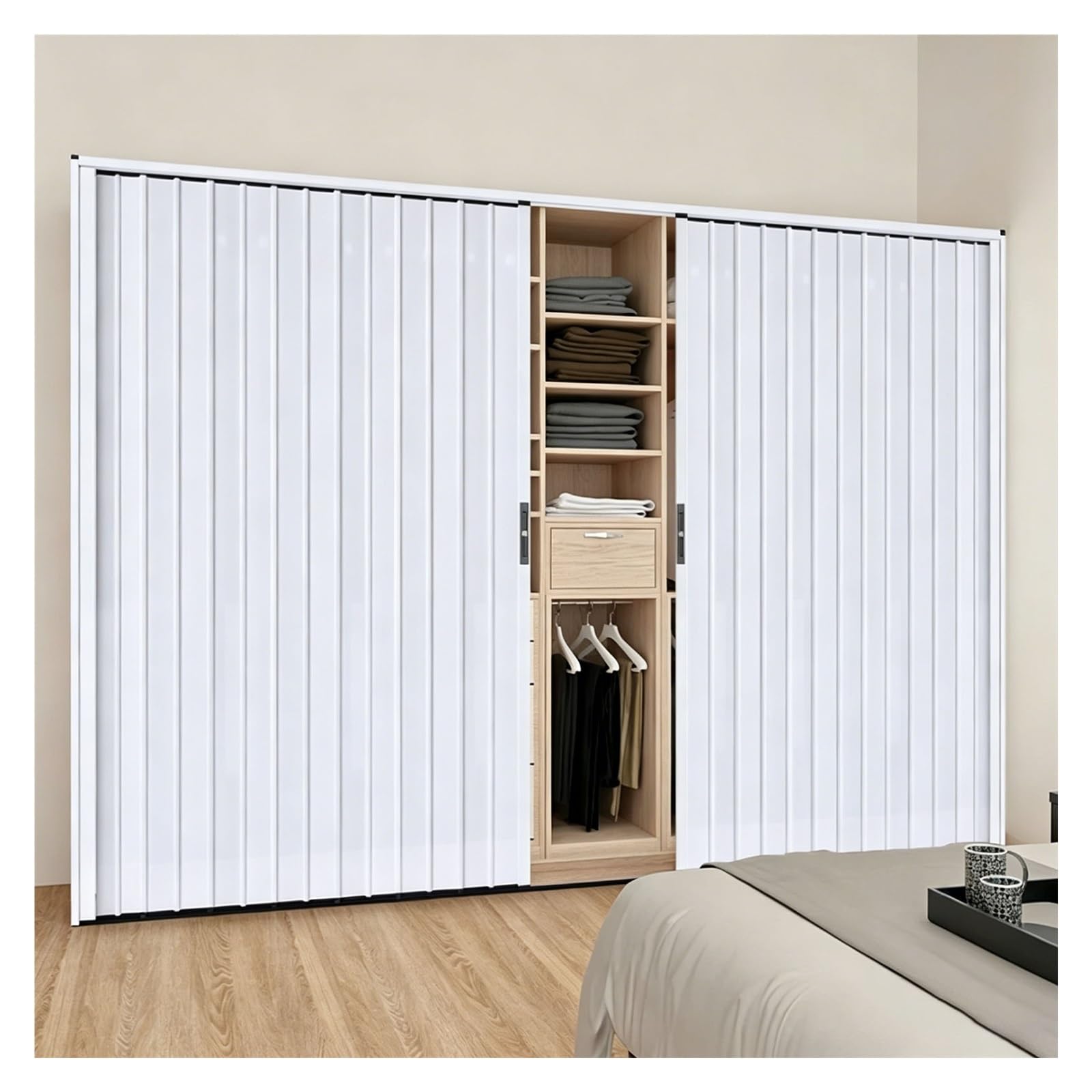 Custom Interior Exterior Aluminum Accordion Door with Lock, No Drilling Folding Sliding Doors for Hallway Storage Room Garage Entrance Bathroom(130x220cm(51"x87"))