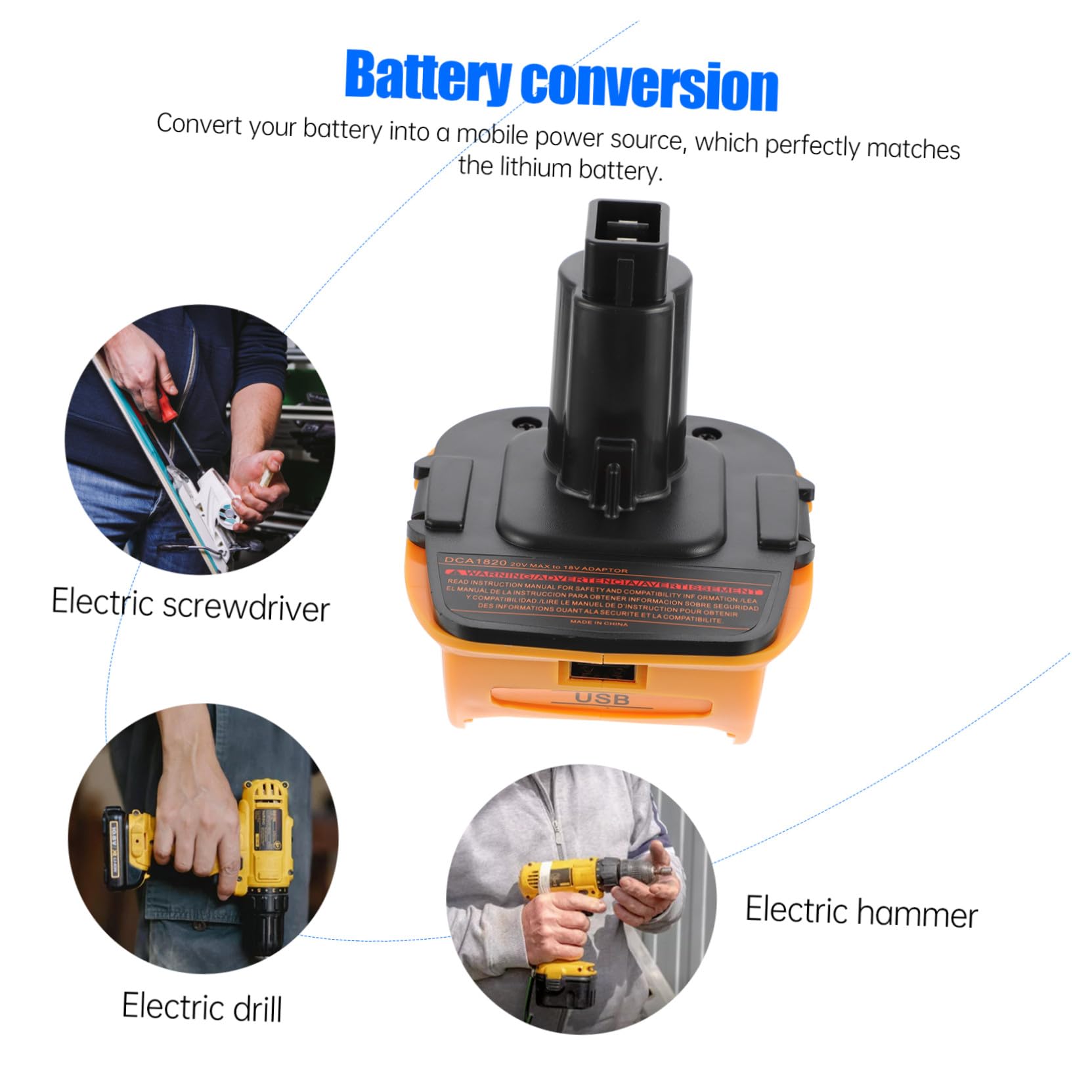 Convertidor de Batería 18v/20v a 18v Abs, 2 Juegos | Adaptador de Iones de Litio, Conector de Alimentación, Corriente Nominal 3a y Respuesta de Emergencia