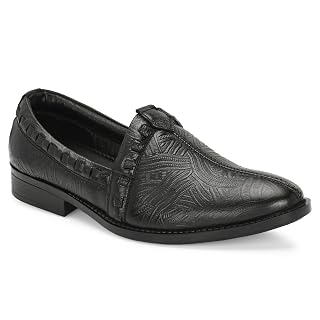 LAUREL FASHION FEVER Men's Leather Mojaris | Traditional Ethnic Footwear | PU Sole | Stylish & Comfortable (F-N-007-BLK-8) Black