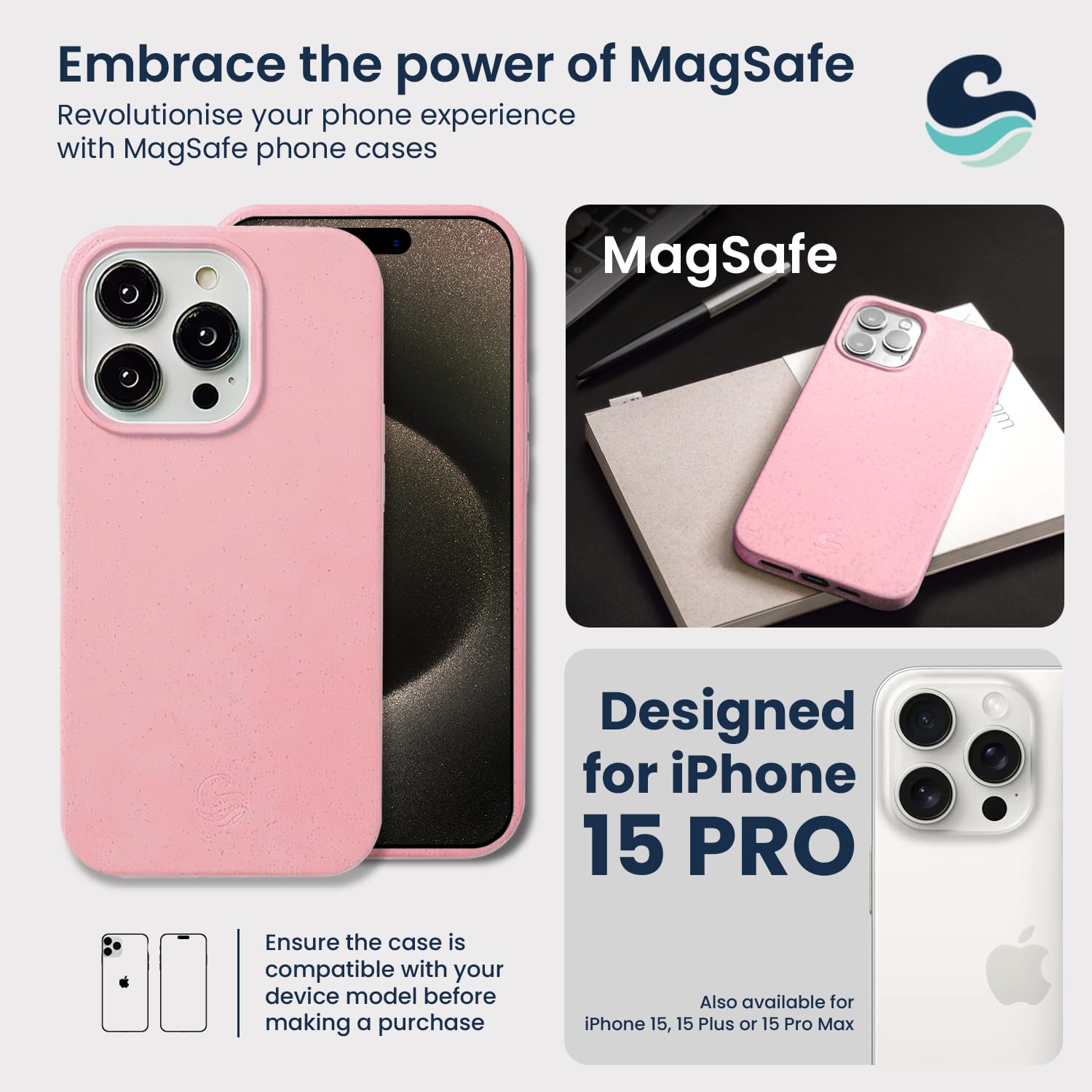 Wave Case Compatible with iPhone 15 Pro MagSafe Phone Case - Eco-Friendly Wheat Straw Phone Case with Shock-Absorbing Corners - Image 2