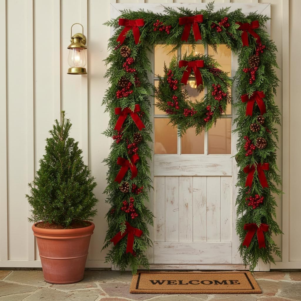 6ft Real Touch Cedar Garland - Artificial Realistic Christmas Thick Greenery Gradient Cypress Garland for Mantle Fireplace & Stairs Railing - Unlit Faux Green Decorations for Indoor Outdoor Xmas Decor - Image 7