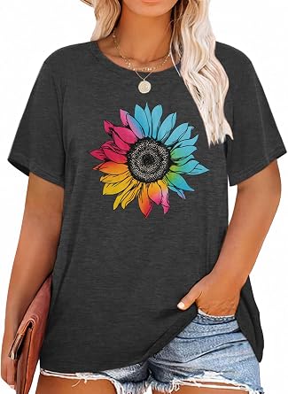 HDLTE Women Plus Size T Shirts Short Sleeve Casual Graphic Tee Tops