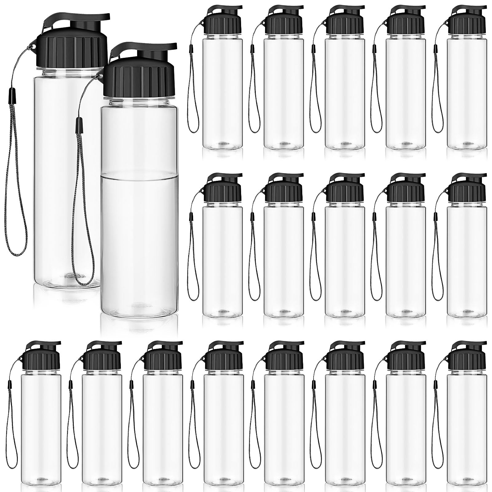 20 Pack Plastic Water Bottle for Kids 17 oz Sports Drink Bottles Bulk with Black Flip Top Reusable