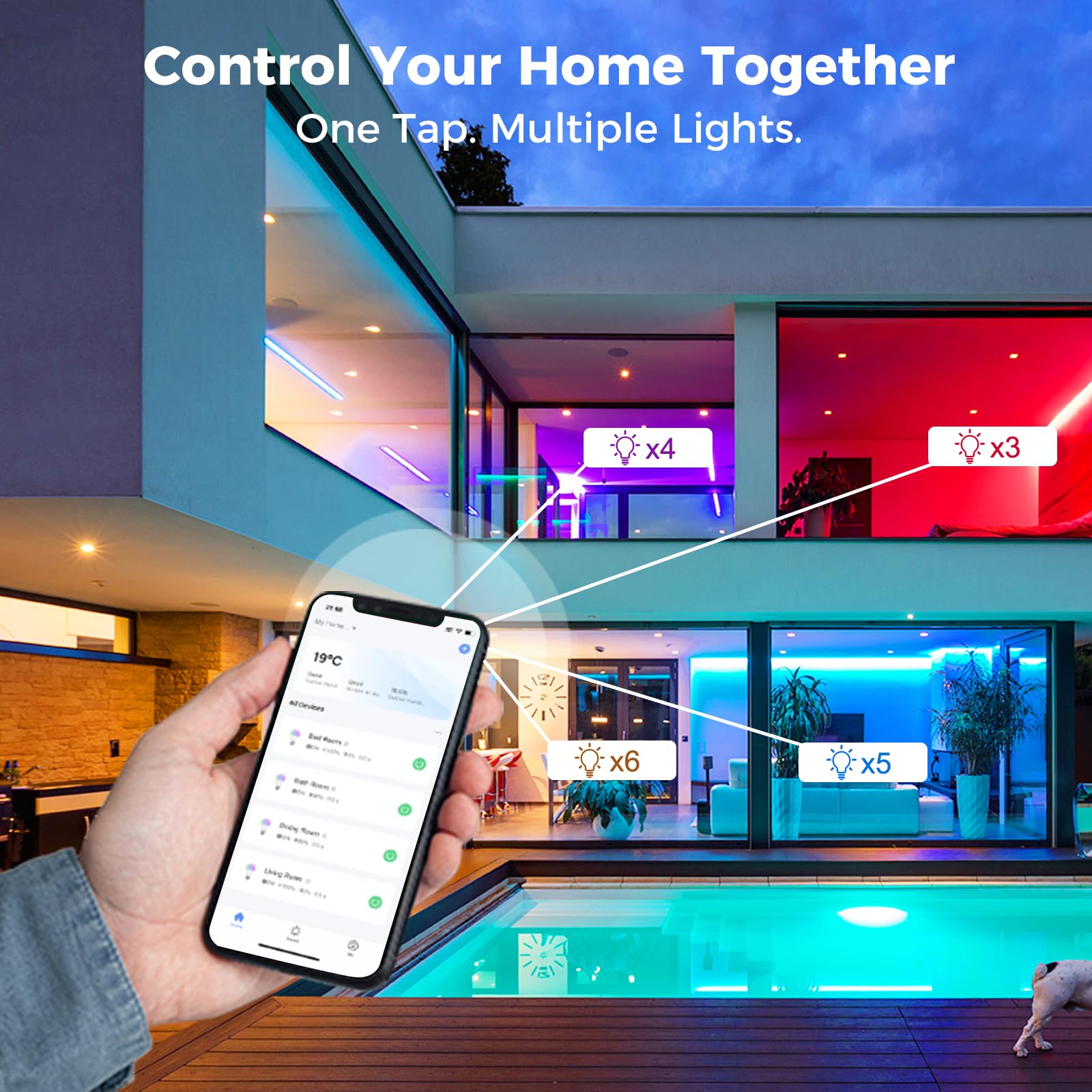 DiCUNO Bombilla LED Inteligente WiFi GU10, 5W Equiv. 50W, RGBCW, Pack de 4 | Regulable multicolor 2700K-6500K, 320lm, GU10 LED Compatible con Alexa, Google Home, No se Requiere Concentrador