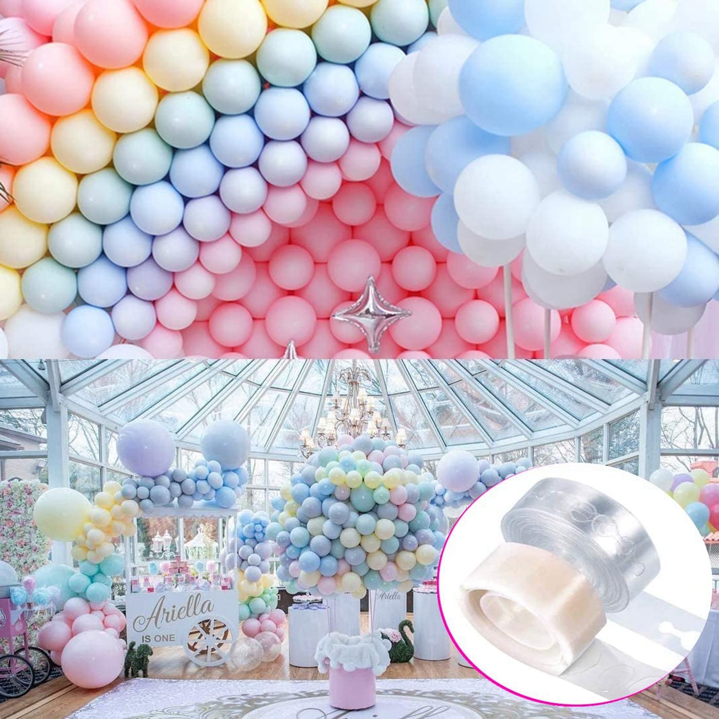 Ninevi Eastor Balloon Arch Kit 100Pcs Balloon Garland Kit with10M Balloon Chain, 100 Glue Dots， Birthday Balloons,Birthday Balloons for Girls,Happy Birthday Decorations for Girls