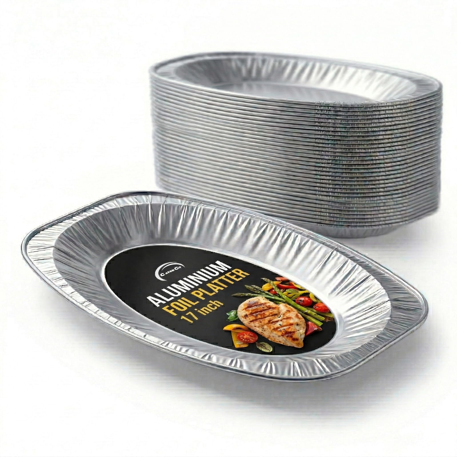 CaterCo 17" Aluminium Foil Platters 10 Pack | Reusable Silver Serving Trays for Food | Catering, Buffet, Sandwiches, Party & Takeaway Platters | 17 inch 10 Pack