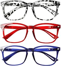 COJWIS 3 Pack Blaulichtfilter Lesebrille groß Damen Herren Computerbrille Lesebrillen Sehhilfe Brille Computer-Lesebrillen mit Sehstärke (Leopard Blau Rosa, 2.00, x)