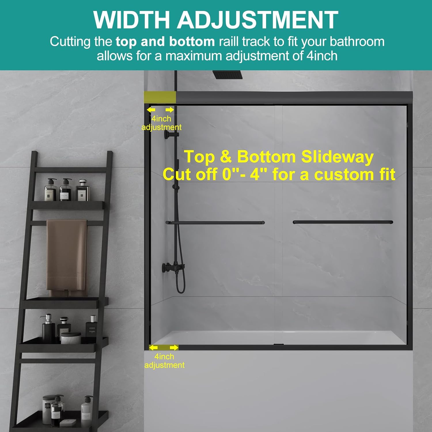Bathtub Shower Door - 56-60" W×58" H Semi-Frameless Double Sliding Design Shower Tub Door 1/4" Clear Glass Panel(‎Black, 60X58IN)