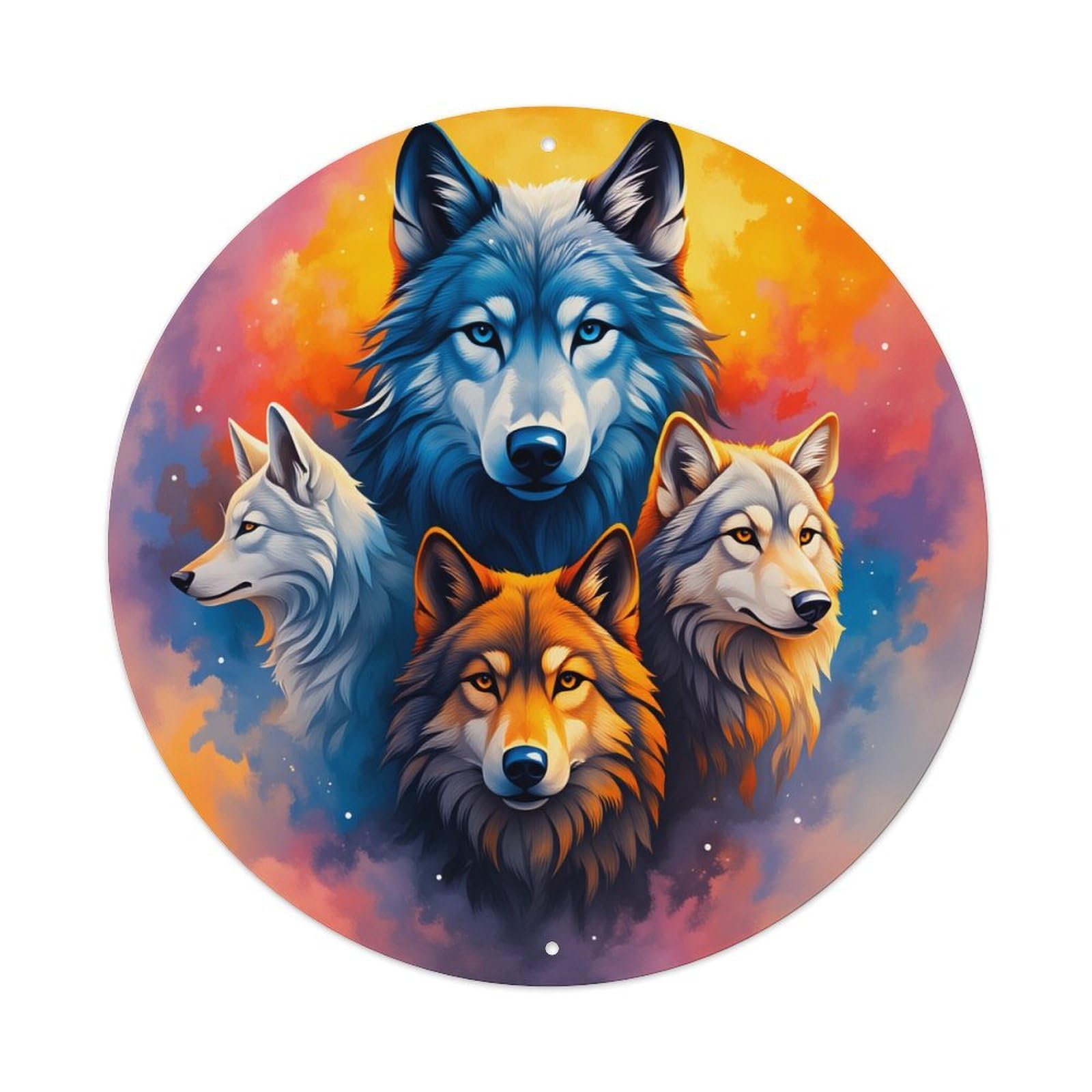 Wolf Pack Cosmic Background Art Round Tin Sign Vintage Metal Poster Retro Bar, Home, Man Cave, Kitchen, Laundry Room Wall Art Decor Gift 8x8Inch