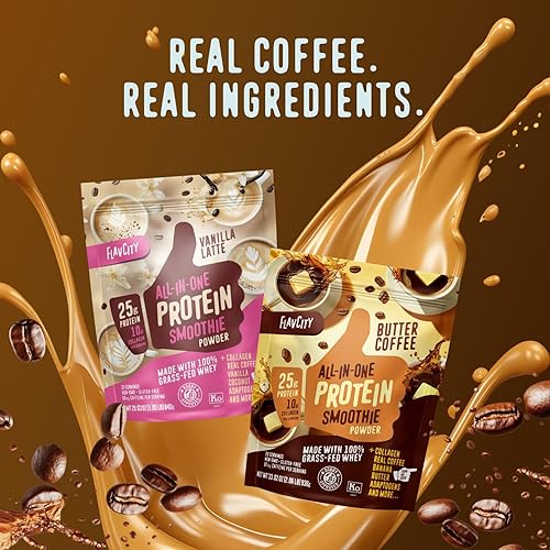 Miniatura 8 de FlavCity Proteína de suero en polvo de vacas alimentadas a pasto - Calabaza Especiada con Latte - 25g de proteína y 57mg de cafeína - Hecho con