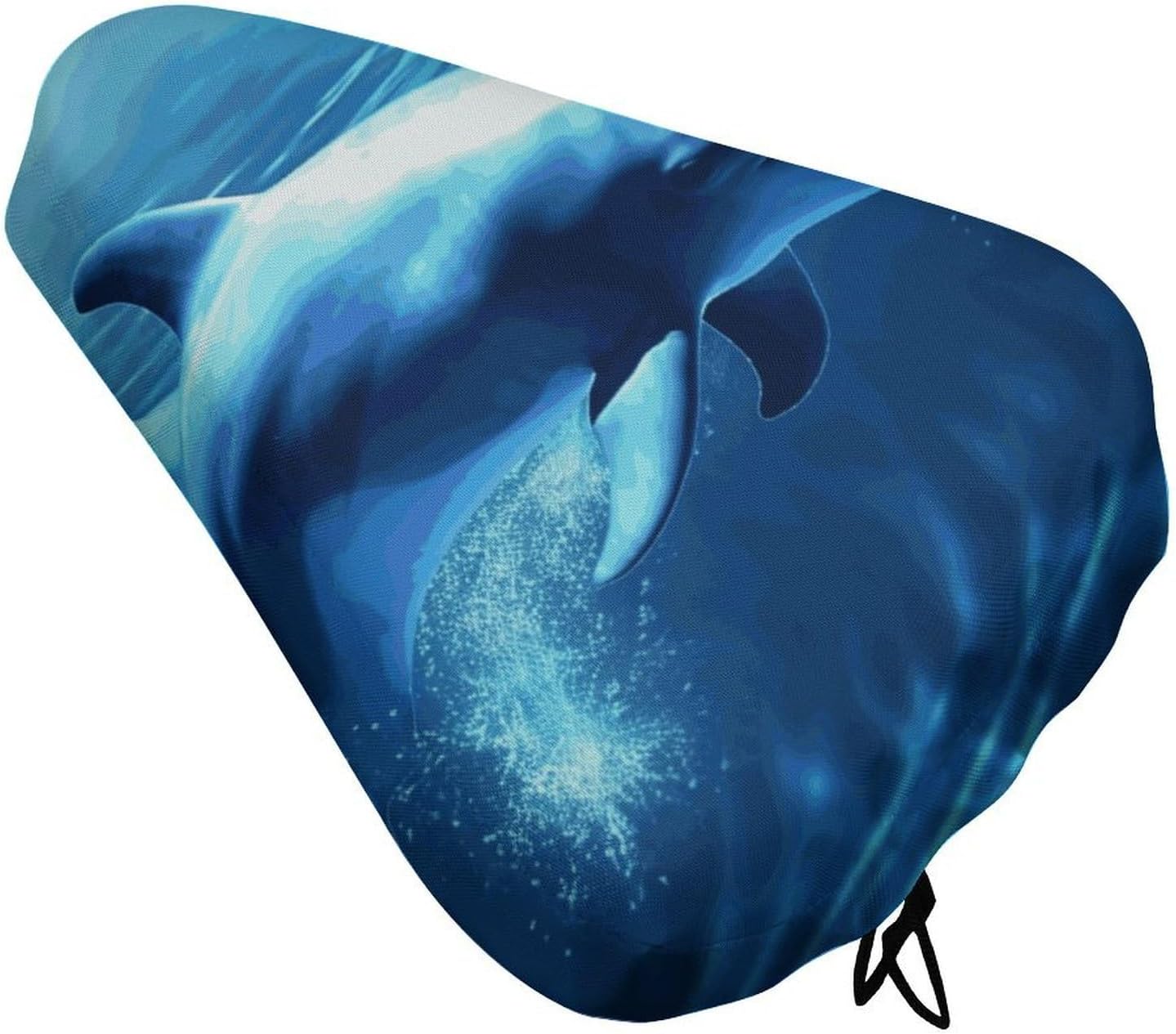 Waterproof Blue Ocean Dolphin Bike Seat Cushion Cover, Padded Bicycle Seat Cover with Drawstring for Men Women, Wide Bike Saddles Protector for Mountain Exercise Road City Outdoor Biking