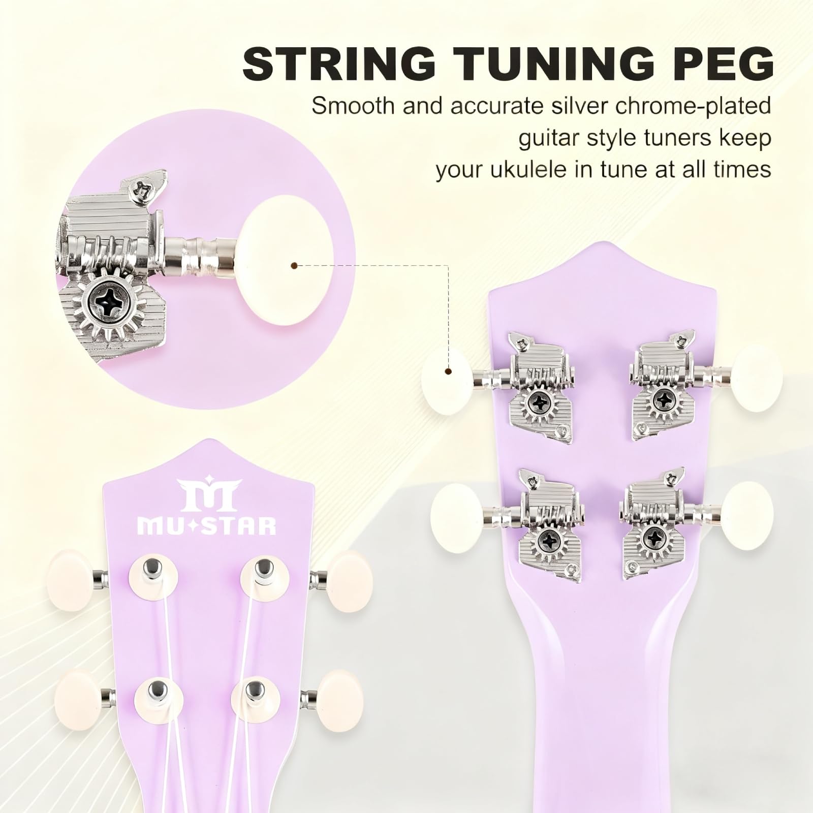 MUSTAR Sopran-Ukulele für Anfänger, 53,3 cm, Lindenholz-Ukulelen für Anfänger, Ukulelen-Set mit Gigbag, Gurt, violettes Ukulelen-Set