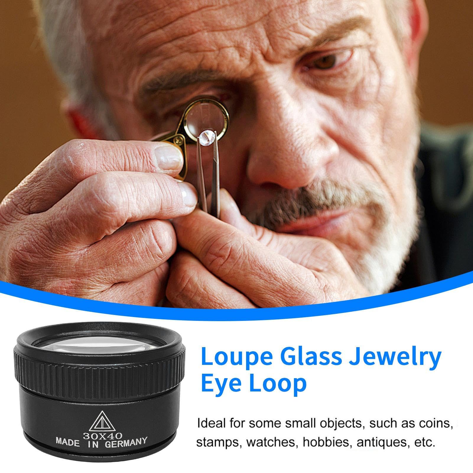 Loupe de Poche 30x Haute Précision pour Travail de Bijoux, Objectif Professionnel Léger