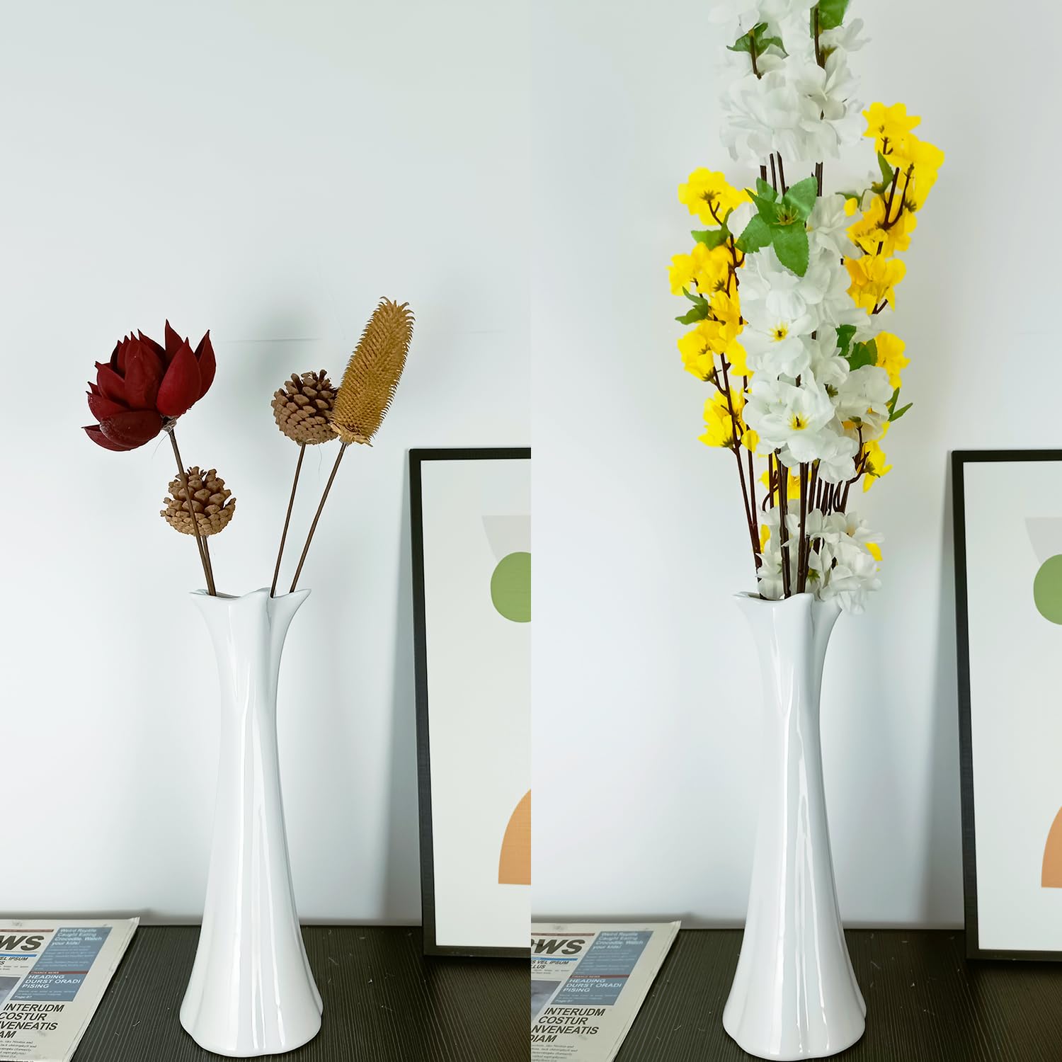 DJYY Modern White Ceramic Vase, 12 Inch Tall Elegant Textured Flower Vase for Pampas Grass Decorative Home Decor for Table Living Room - Image 4