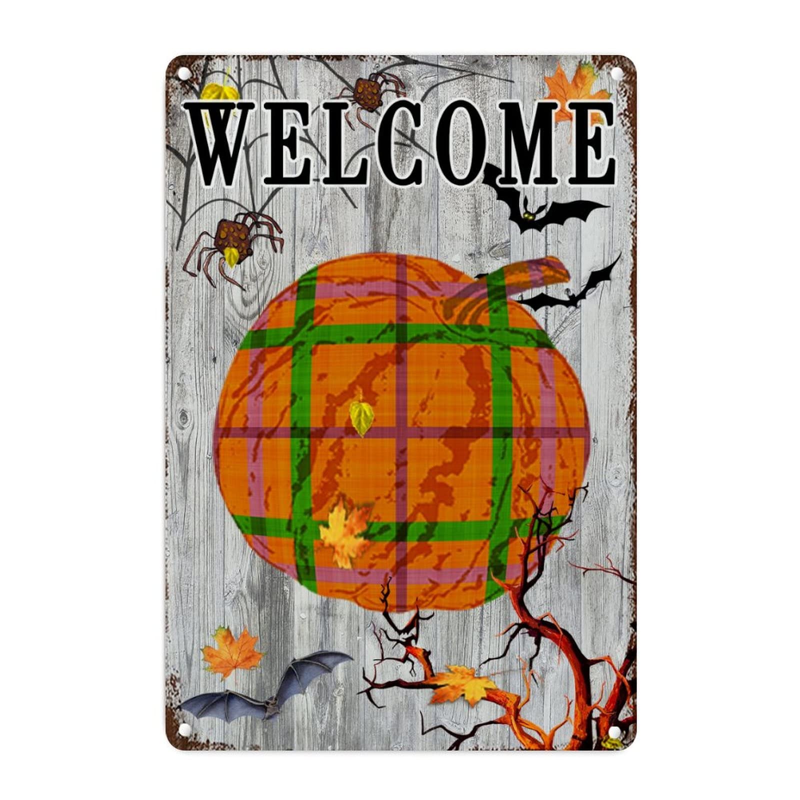 Plaque citrouille Halloween décoration murale métal léopard amusante 45 x 30 cm automne buanderie