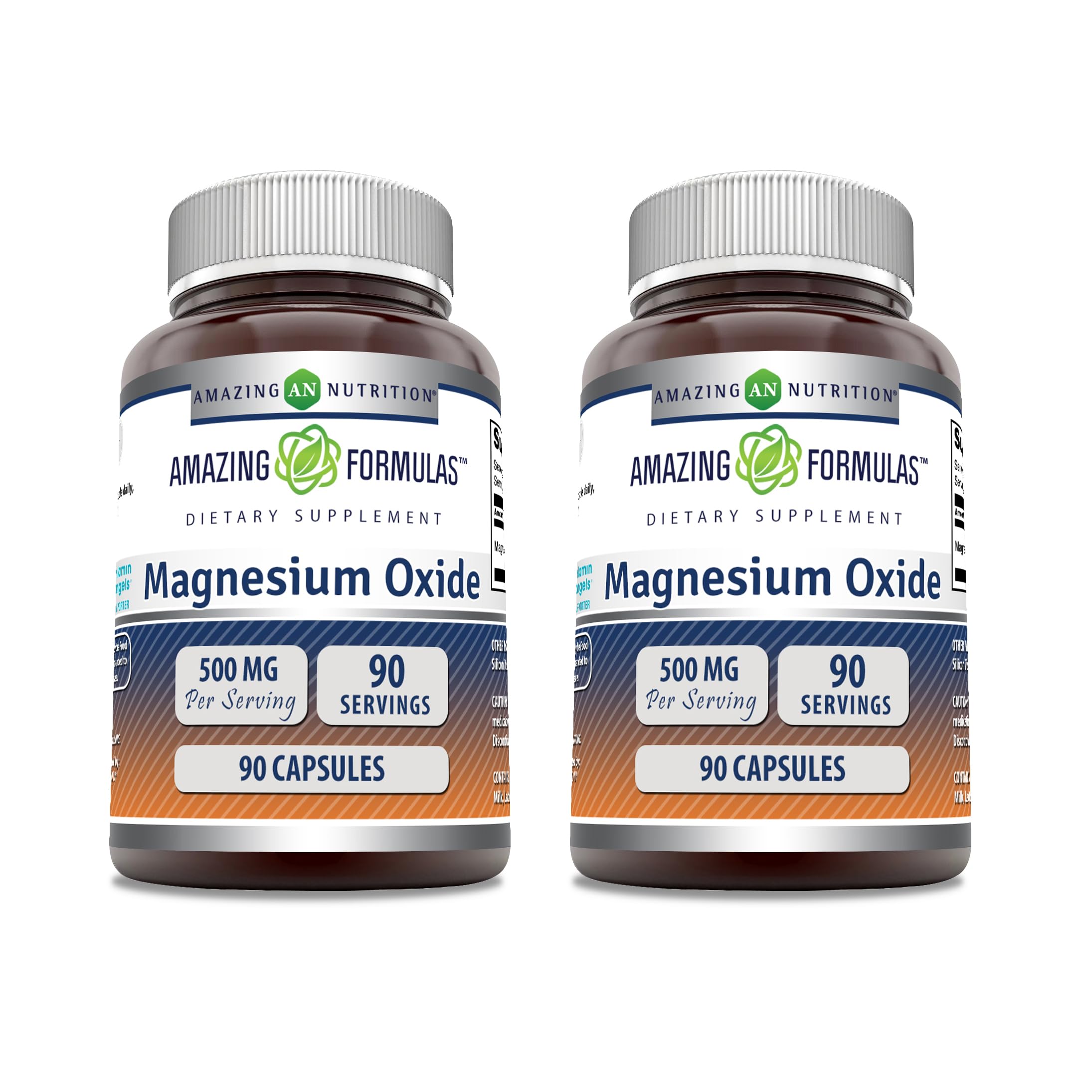 Amazing Formulas Magnesium Oxide 500 mg Capsules Supplement | Non-GMO | Gluten Free | Made in USA (90 Count | 2 Pack)