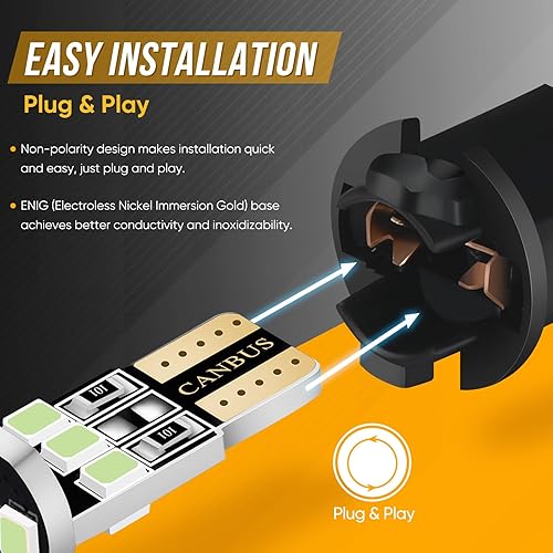 Miniatura 5 de 194 bombillas LED T10 W5W 2825 158 192 168 Canbus 9SMD 2835 Chipset azul hielo extremadamente brillante sin polaridad para interior de coche,