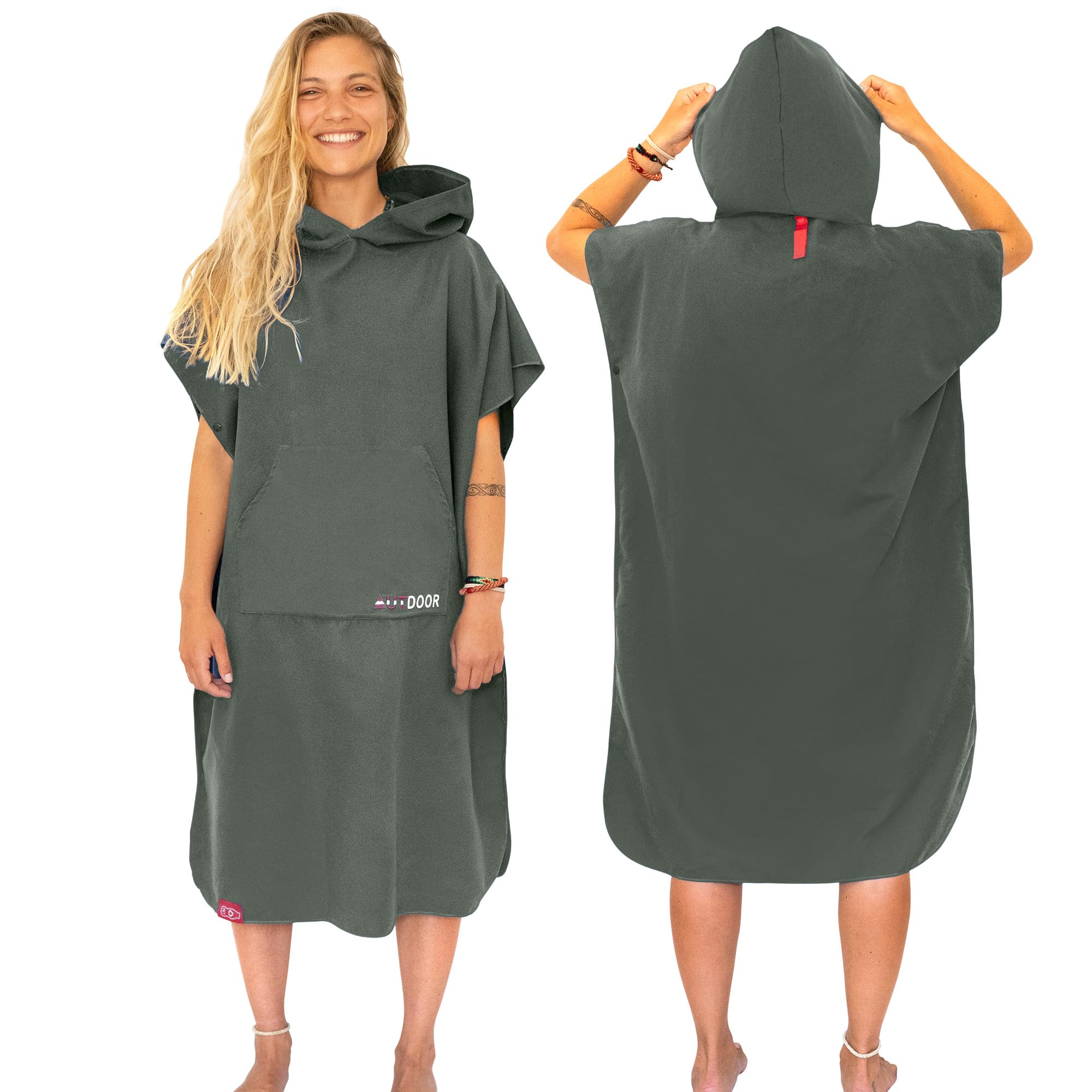 AUTDOOR® Mikrofaser Badeponcho Damen & Herren - nachhaltig aus 100% recycelten PET-Flaschen - Handtuch als Umziehhilfe für Strand und Wassersport - schnelltrocknend & kompakt (Medium, Grün)