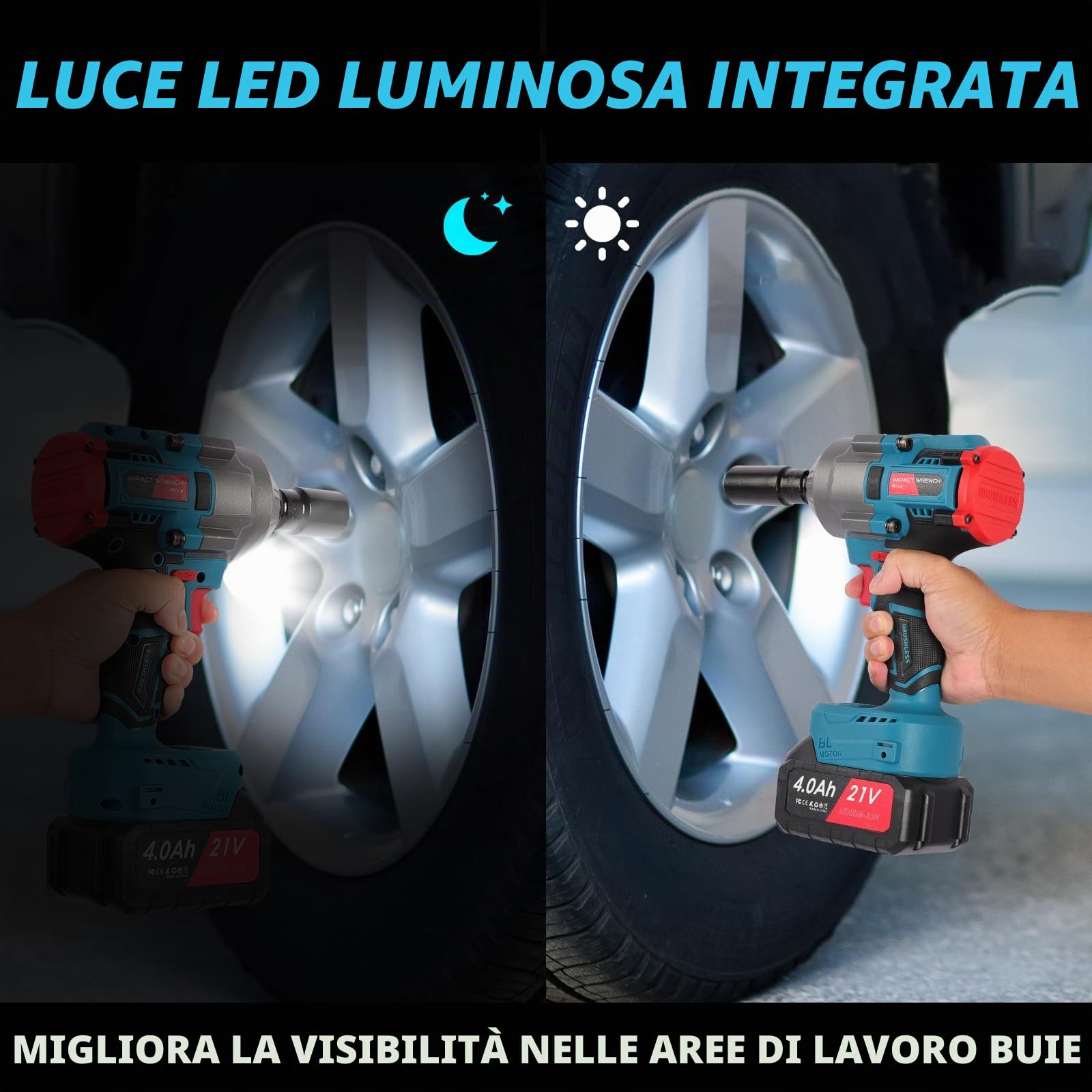 Avvitatore a Impulsi 1/2”,1300 Nm, 21V con 2 Batterie 4.0Ah,3 Velocità | Avvitatore a Percussione,6 Bussole, Chiave a Impulsi ad Alta Potenza per Auto, Officina e Fai-da-Te