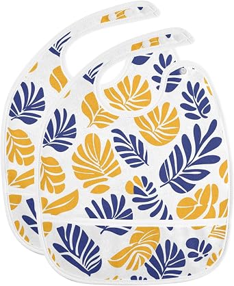 Adjustable Drool Bibs Set with Snap 2 Pack Baby Must Haves Tropical Leaf Yellow Blue baberos cloud island para bebes