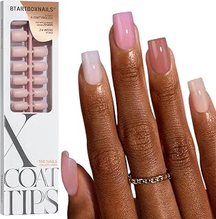 BTArtboxnails XCOATTIPS Bare 5-Shades Nude Press on Nails - Short Square, 4-Week Wear, 16 Sizes, Easy Apply Salon Quality