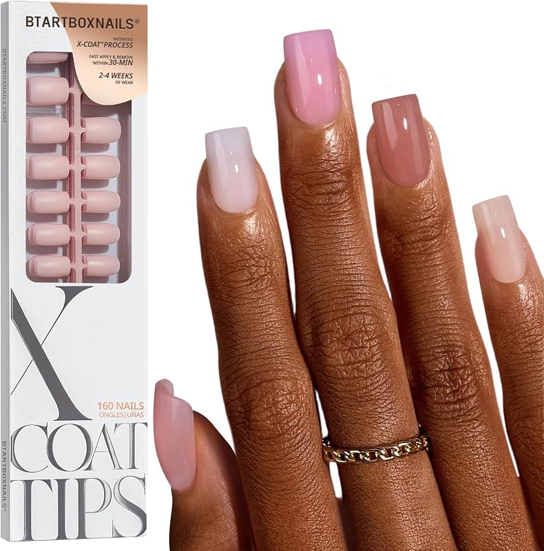 XCOATTIPS Bare 5-Shade Nude Press On Nails, S Square, 160Ct | Lamp-Curable, 4-Week Wear, Salon Quality Value at Home, Natural Nail Look, Easy-to-Apply for Beginners, 160Ct Nail Tips Only