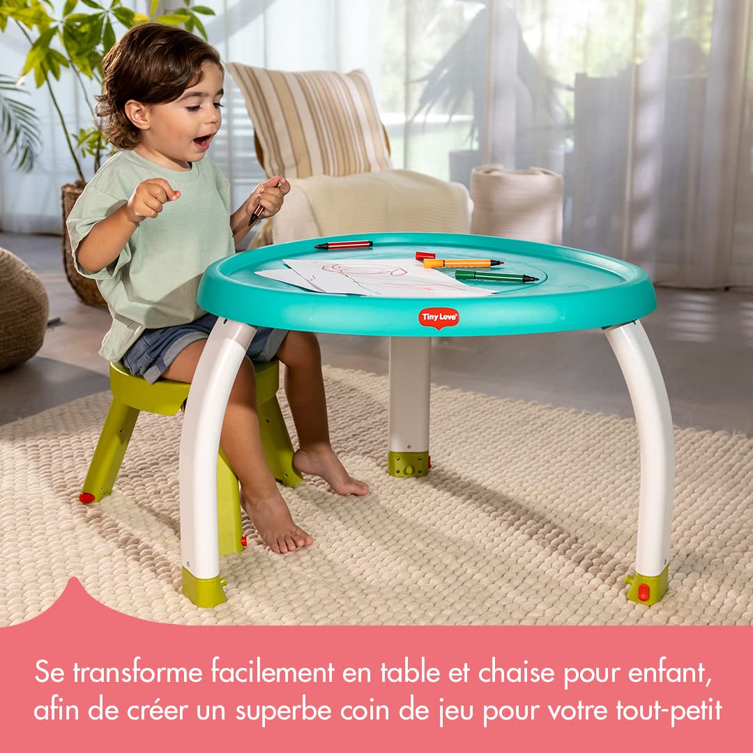 Tiny Love Centre d'activités stationnaire 5 en 1, Centre d'activités pour bébé, jouets détachable, planche d'équilibre, table de jeu et chaise, De 3 à 36 mois, collection Meadow Days