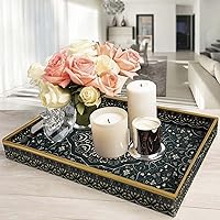 Vista 4 de Bandeja de plástico con asas, bandeja otomana grande para sala de estar, bandejas rectangulares grandes para mesa de café otomana, bandejas