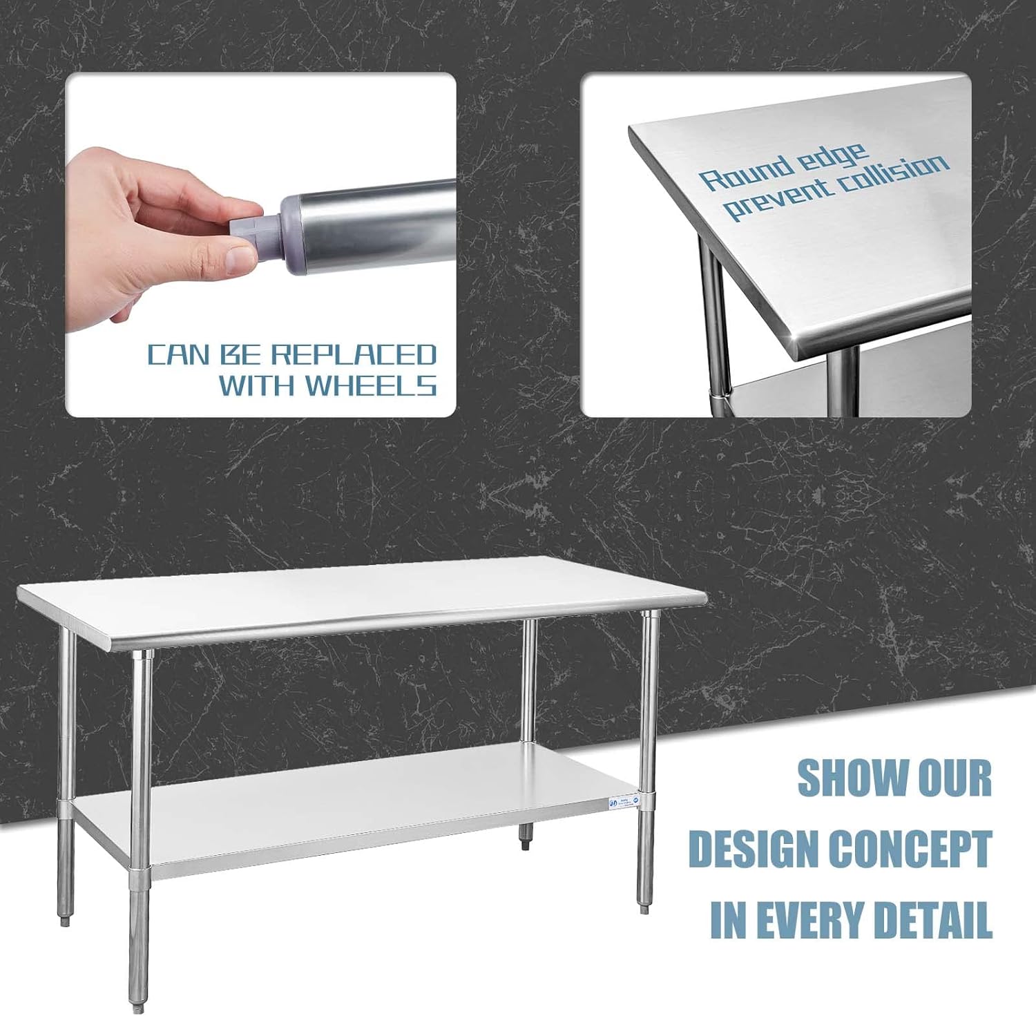 Hally Stainless Steel Table for Prep & Work 24 x 60 Inches, NSF Commercial Heavy Duty Table with Undershelf and Galvanized Legs for Restaurant, Home and Hotel : Industrial & Scientific