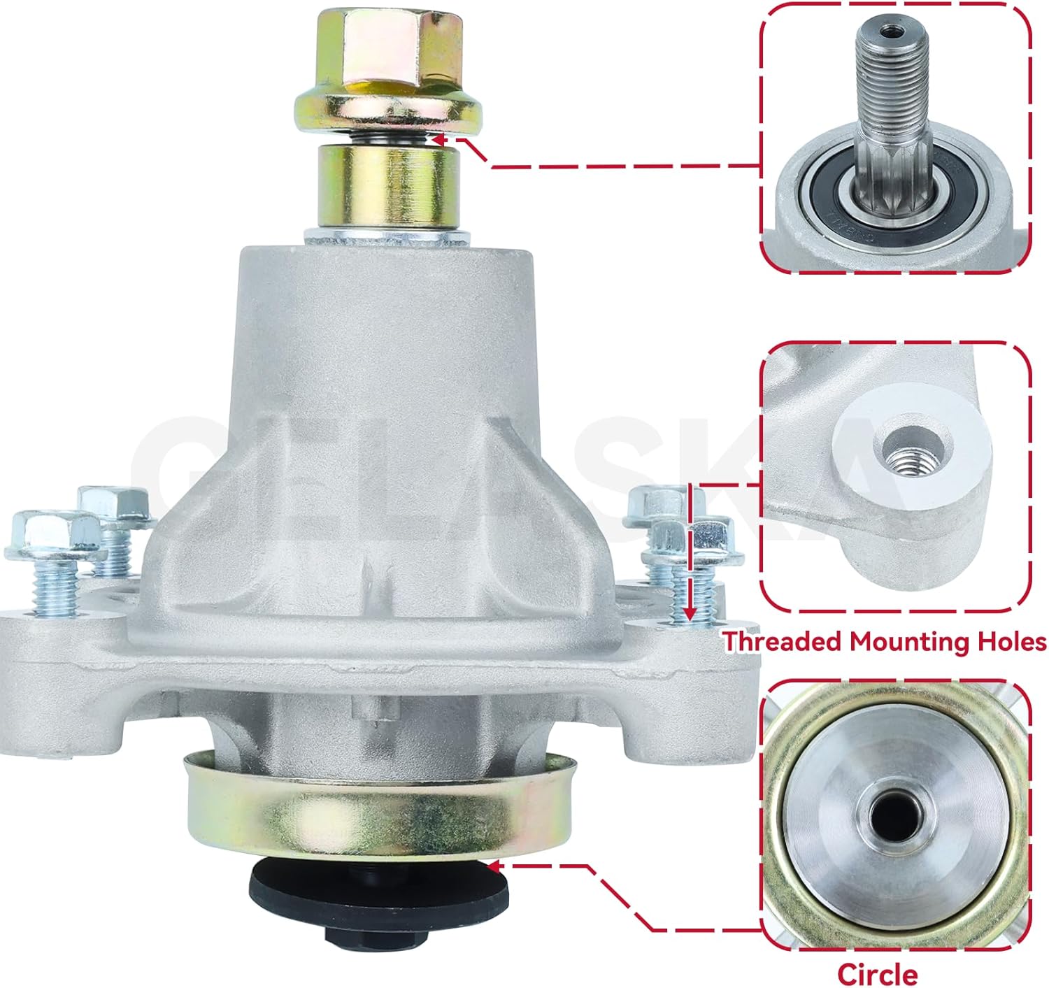 GELASKA 604214 Spindle Assembly with 603988 Pulley Replaces Hustler Raptor 52 Inch Deck Spindle, Hustler Raptor 52 Inch Spindles 935817, 934794, 936492, 936500, 934802, 935759, 933077, 934414 Decks