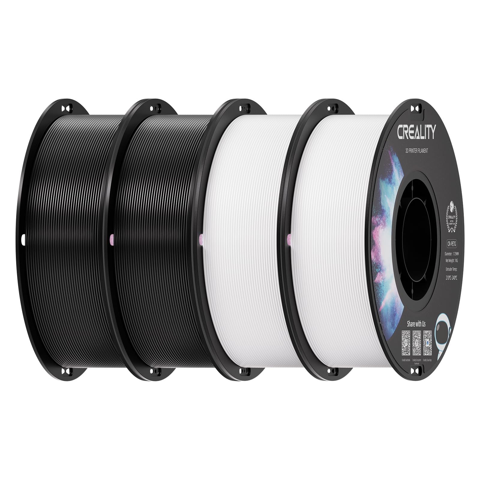 Creality 4 kg Black & White PETG Filament 1.75mm, 3D Printer Filament Bundle, Excellent Toughness High Precision, Odorless Non-Toxic Moistureproof, 4