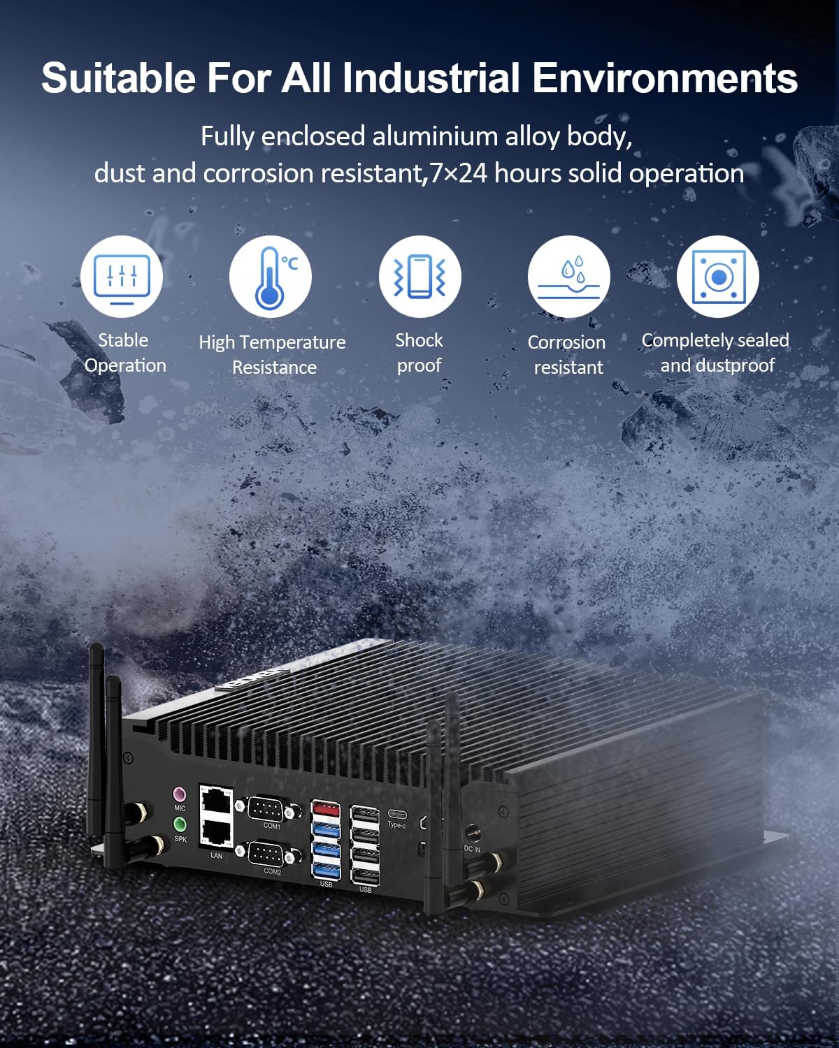 Industrial PC Fanless Mini PC Core i7 10610U, 16GB RAM 256GB SSD Win11 Pro Mini Computer RS232 COM * 6, HD+EDP+Type-C Triple Display, 2*LAN, GPIO, 8*USB, WiFi, SIM, Embedded Mini Industrial Computer