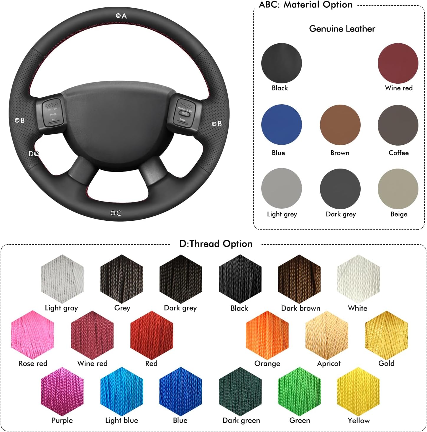 MEWANT Hand-Stitched Steering Wheel Cover for Dodge Ram 1500 2500 3500 2004-2008 / Dodge SRT-10 2004-2006, DIY Custom Fit Steering Wheel Wrap for Dodge RAM