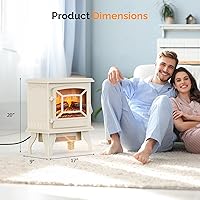 Vista 2 de ROVSUN 1400W Chimenea eléctrica tipo estufa, calentador de espacio, portátil, independiente con termostato, efectos de llama 3D realistas