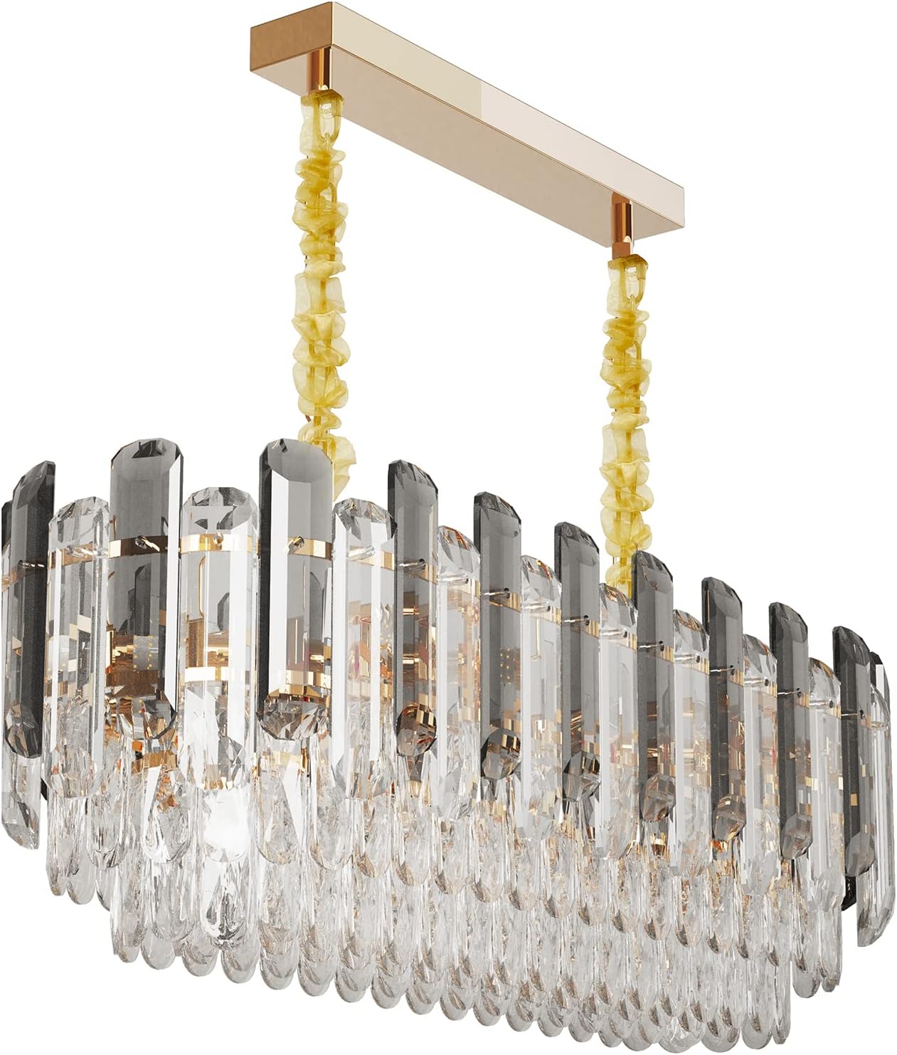 Wisfor Luxury Modern Oval Crystal Chandelier: 60x30cm 3 Tiers Ceiling Chrome Pendant Light with 6 Bulbs - Contemporary Lighting Fixture Lamp for Dining Room Living Room Transparent Gray