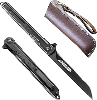 ohmonlyhoo Folding Knife, 3.5 inch Pocket Knife with Clip and Leather Sheath, EDC Knife for Outdoor, Box Cutter and Letter...